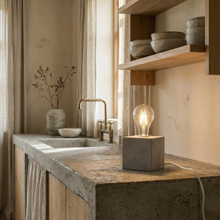 Minimalist Concrete Lamp – Grey Table Lamp with Raw Concrete Base & Warm Ambient Lighting