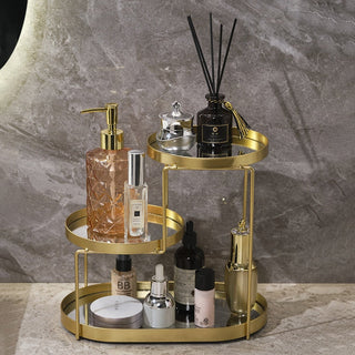 multi-tier shelf durable cosmetics storage rack bathroom organiser angle view