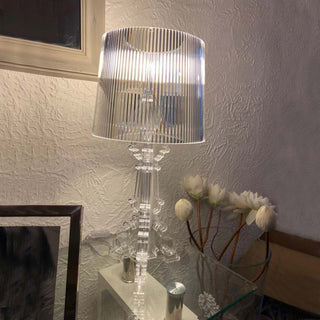 Acrylic table lamp detail — crystal chandelier brass