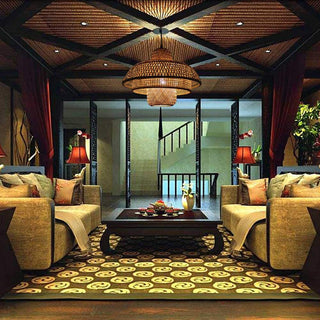 Wicker dome pendant — modern rattan living room lamp