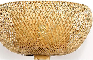 Rattan Floor Lamp – Bamboo & Black Metal Woven Wood Light for Living Room
