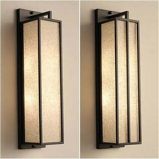 Linen Wall Light – Chinese Style Iron Wall Lamp with Linen Fabric Shade & Black Metal Frame