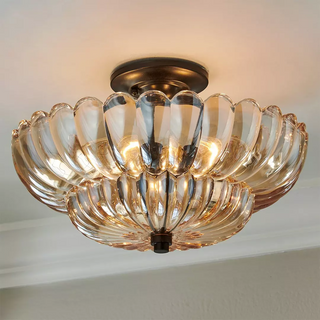 Amber glass vintage ceiling light, semi-flush warm glow