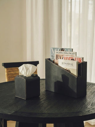 black desk organizer set side profile with rose gold accents
