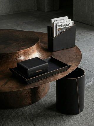 black vegan leather desk organizer rose gold trim detail