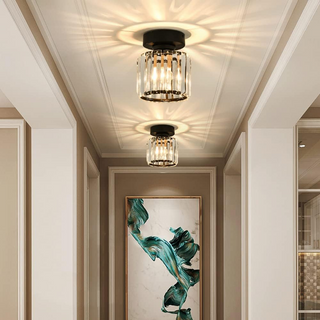 Black Hallway Ceiling Light - Modern 1-Light Semi-Flush Mount Fixture with Crystal Shade