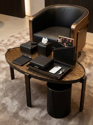 black desk organizer set full vegan leather office accessories layout