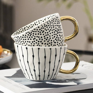 hand painted ceramic mugs luxury porcelain drinkware gold handle 350ml cup detail