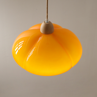 Vintage Pendant Light – Glass Pumpkin Lamp with Adjustable Hanging Light, E27 Socket