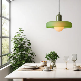 Suspension Bauhaus – Lampe géométrique en verre coloré pour salon