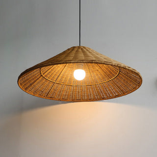 Handmade rattan pendant with farmhouse woven shade
