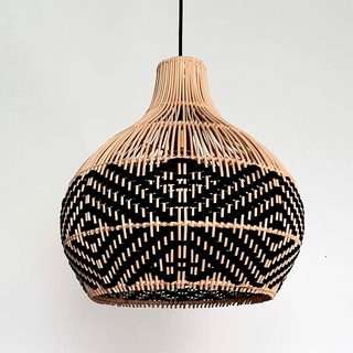 Cozy ambient pendant with vintage rattan weave design