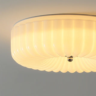 Bauhaus ceiling lamp installed, cream glass flush mount LED