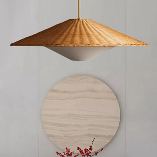 Natural bamboo rattan ceiling fixture — handwoven boho