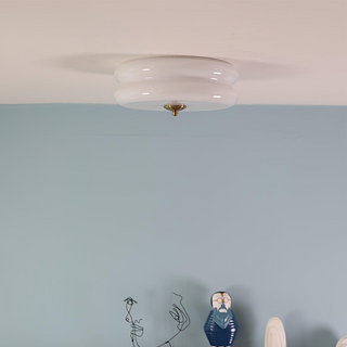 Cream Art Deco ceiling fixture with jade glass shade, LED