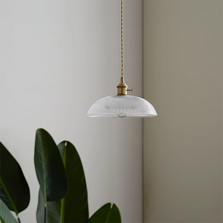 Classic interior pendant with ribbed glass shade