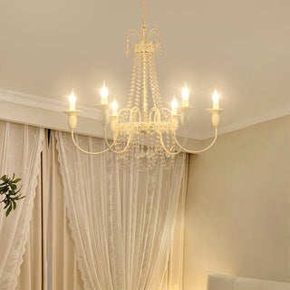 White glass vintage chandelier wide view — luxury crystal tassel