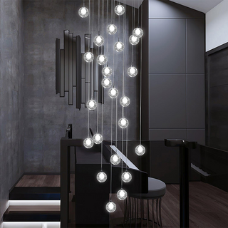 Multi-head globe pendant side view — stairway adjustable ceiling lamp