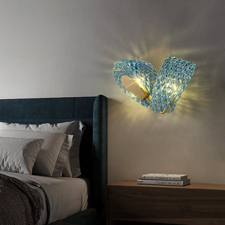 Blue glass retro wall lamp with copper fixture — soft glow sconce