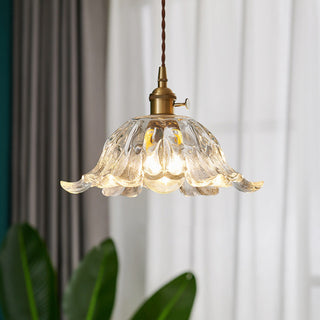 Clear glass flower pendant — creative brass shade ceiling lamp