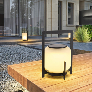 Solar powered outdoor lamp close-up — modern design