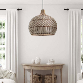 Handwoven rattan pendant top view — adjustable hanging fixture