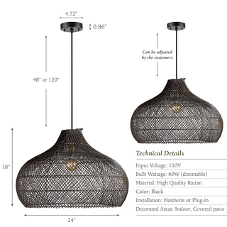 Modern rattan cage ceiling fixture over kitchen counter