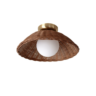 Rattan bamboo glass globe wall sconce — rustic eco lamp
