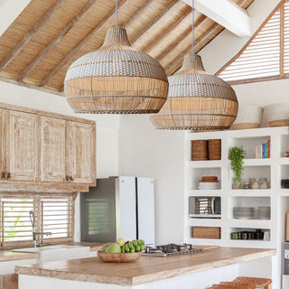 Kitchen island lamp with handwoven rattan wicker shade