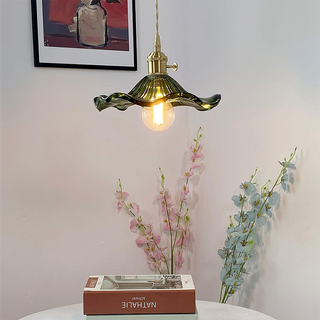 Brushed brass pendant with fluted glass shade
