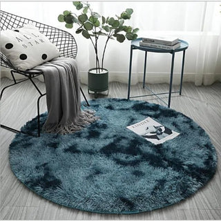 round dark blue polyester kilim area rug living room decor front view