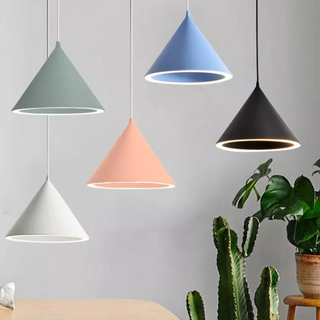 Cone Pendant Lamp – Modern LED Hanging Light With Colorful Pastel Lampshade