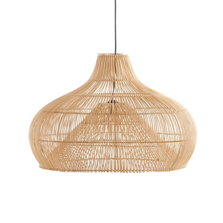Handwoven wicker pendant styled — boho kitchen island lamp