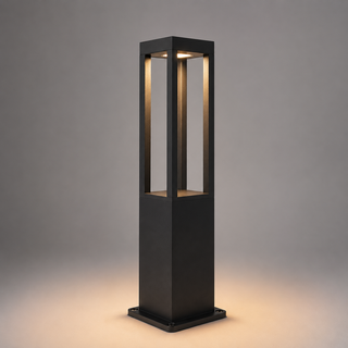 Modern Garden Lamp – Black Aluminium Bollard Light with Tempered Glass Illumination