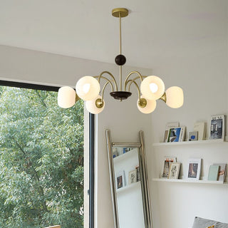 Cream glass chandelier — contemporary ribbed dining room warm