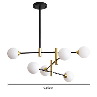 Round sputnik glass chandelier close-up — modern iron hanging detail