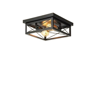 CAPARE Square Industrial Ceiling Light – Black Exposed Bulb Vintage Fixture