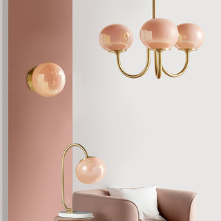 Contemporary pink bubble glass chandelier interior pendant
