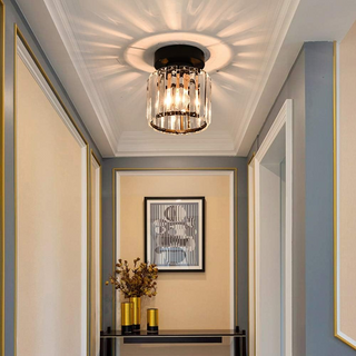 Black Hallway Ceiling Light - Modern 1-Light Semi-Flush Mount Fixture with Crystal Shade