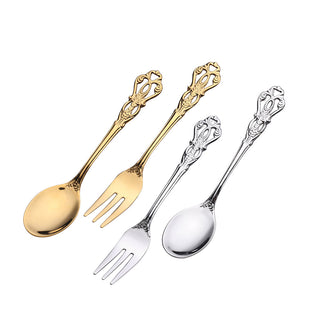 royal spoons forks gold stainless steel flatware elegant dining utensils angle view