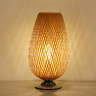 Bamboo rustic table lamp eco-friendly — lattice design warm light