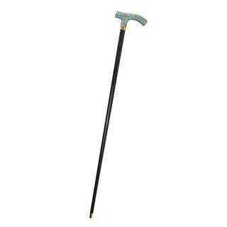 Tiffany blue gold-plated handle support crutch handmade Italian walking stick close-up