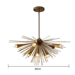 Mid-century metal brass chandelier ambient — 10-bulb warm glow