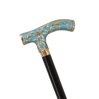 Tiffany blue gold-plated handle support crutch handmade Italian walking stick side view