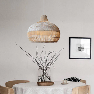Wicker rattan pendant casting natural kitchen glow
