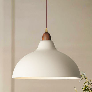Nordic pendant with white shade and wood metal fixture