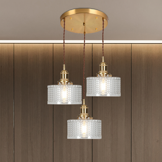 Vintage Glass Pendant Light - Elegant Cylindrical Glass Lamp for Kitchen Island