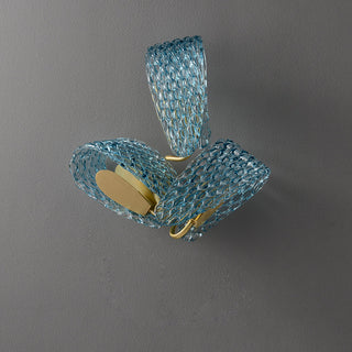 Blue glass retro wall lamp angle view — copper sconce fixture