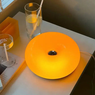 Cute orange donut lamp close-up — glass LED detail