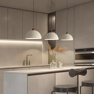 Wood metal Nordic pendant with white adjustable shade